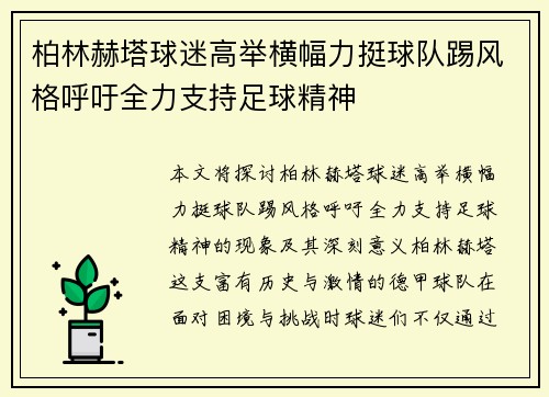 柏林赫塔球迷高举横幅力挺球队踢风格呼吁全力支持足球精神