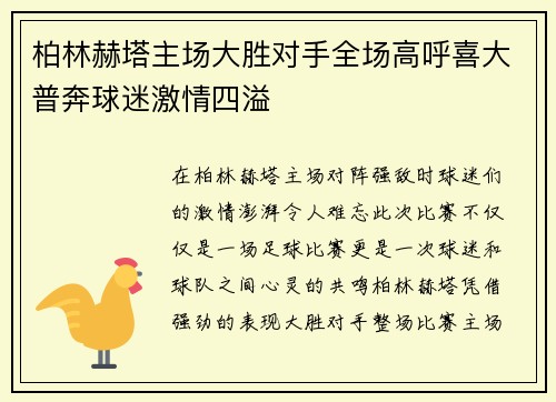 柏林赫塔主场大胜对手全场高呼喜大普奔球迷激情四溢